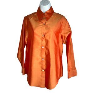 Gabrielle Carlson Womens Orange Silk Button-Up Shirt S 59j